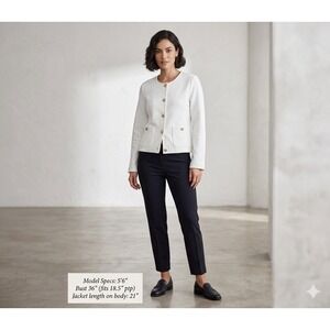 Skies Are Blue Textured Knit Pearl Button Jacket White Gold Crest Small $90